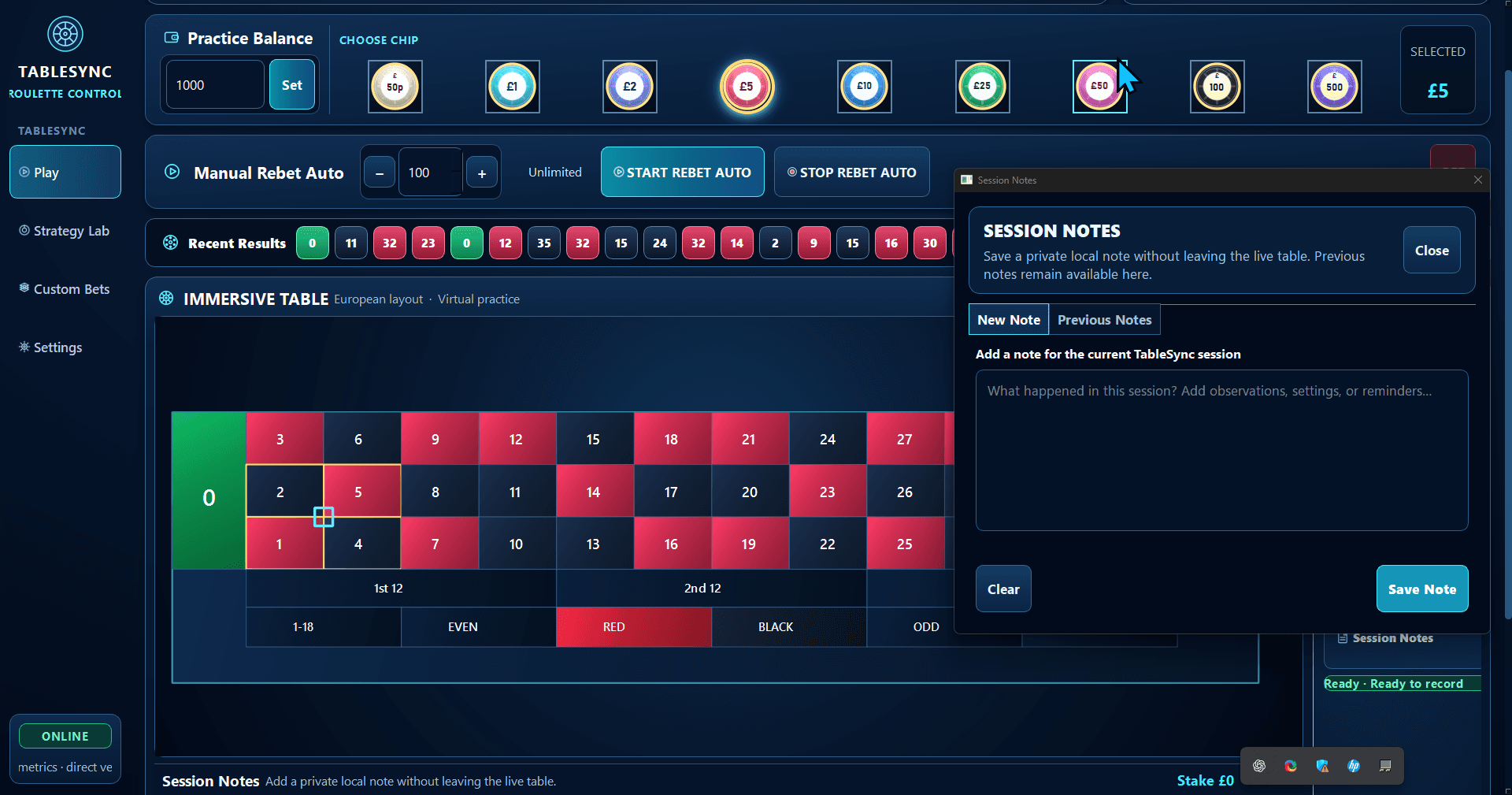 Session Notes screenshot