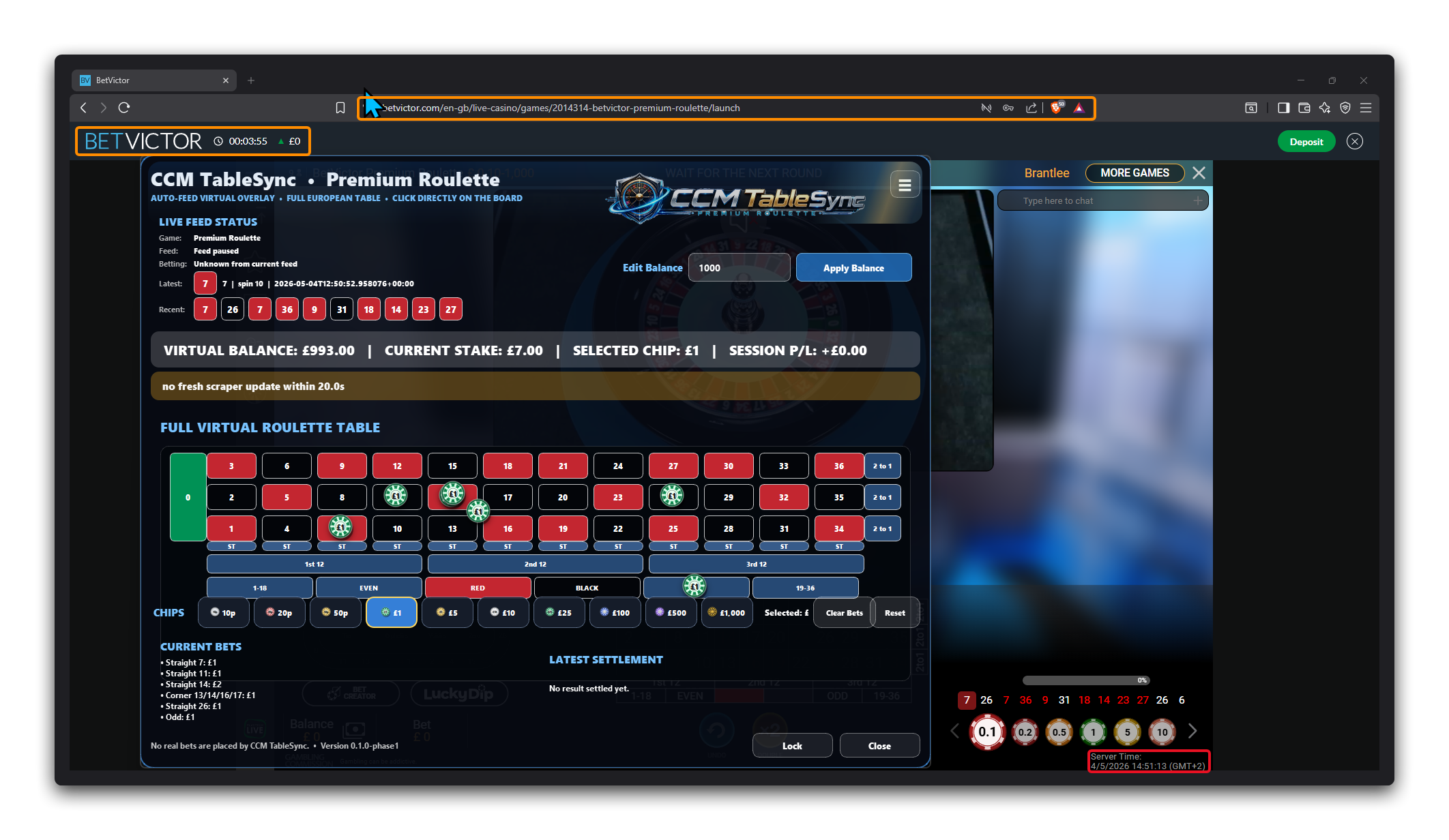 CCM TableSync practice view with demo chips and live-result style tracking